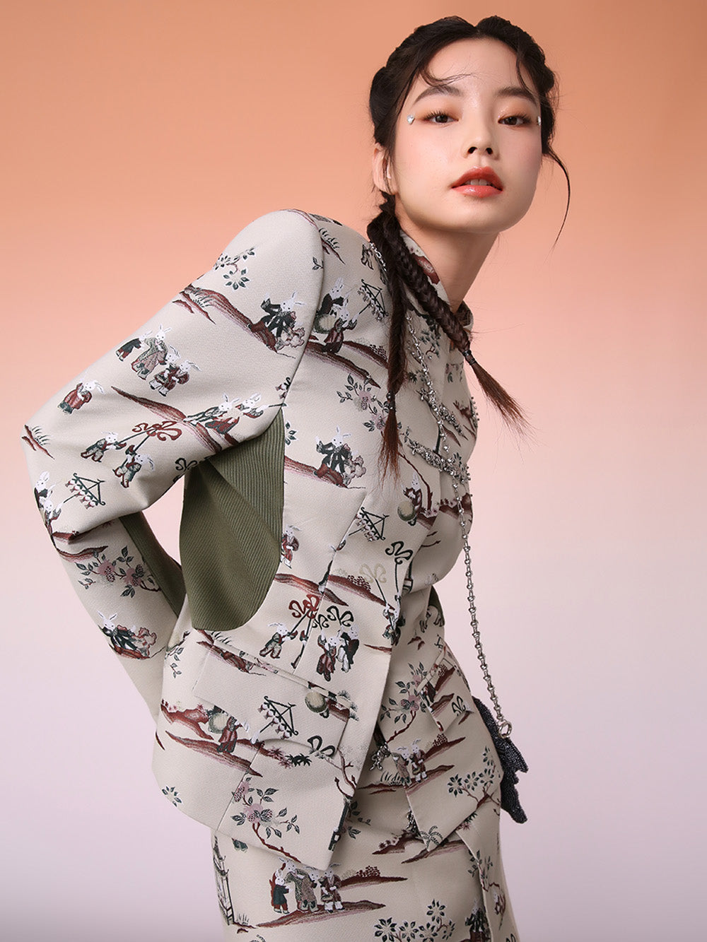 MUKZIN New Chinese Style Waist Stitching Design Jacquard Jacket