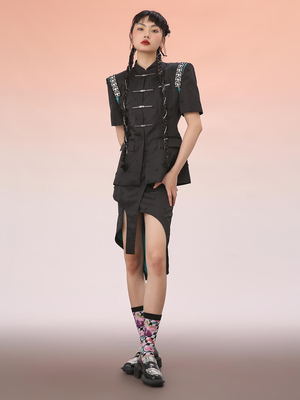 MUKZIN Mid-length Tang Suit Slit Skirt