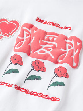 MUKZIN White red rose decoration T-Shirt