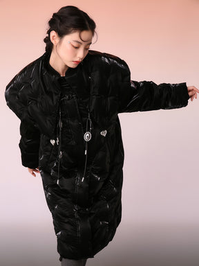 MUKZIN Matt Black Patent Leather Long Down Jacket