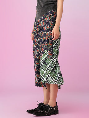 MUKZIN Rose Printing Irregular A-line Stitching Skirts