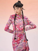 MUKZIN Slim Fit Knitted Bottoming Print Cheongsam Dress
