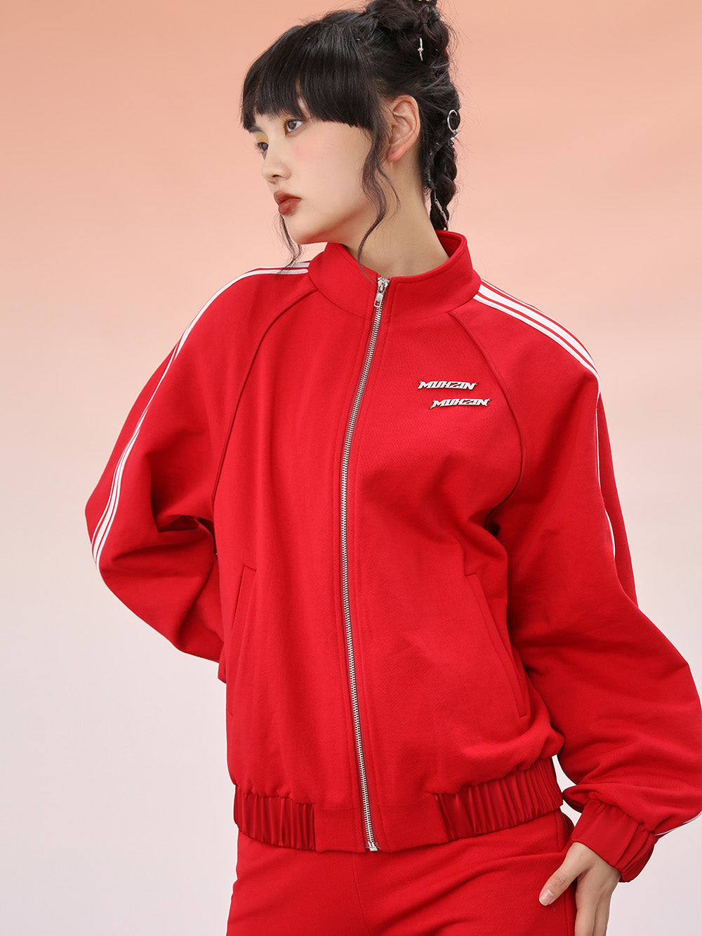 MUKZIN Red Print Loose Fit Sports Jacket