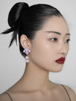 MUKTANK X Mandarin Zan Club Garden Dreams Blossoms Rich Purple Pink Earrings