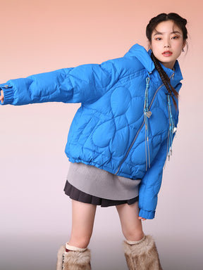 MUKZIN Blue Mid-length Down Jacket With Hand-Woven Hat Rope