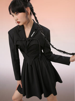 MUKZIN Black Heart Pleated Midi Blazer Dress