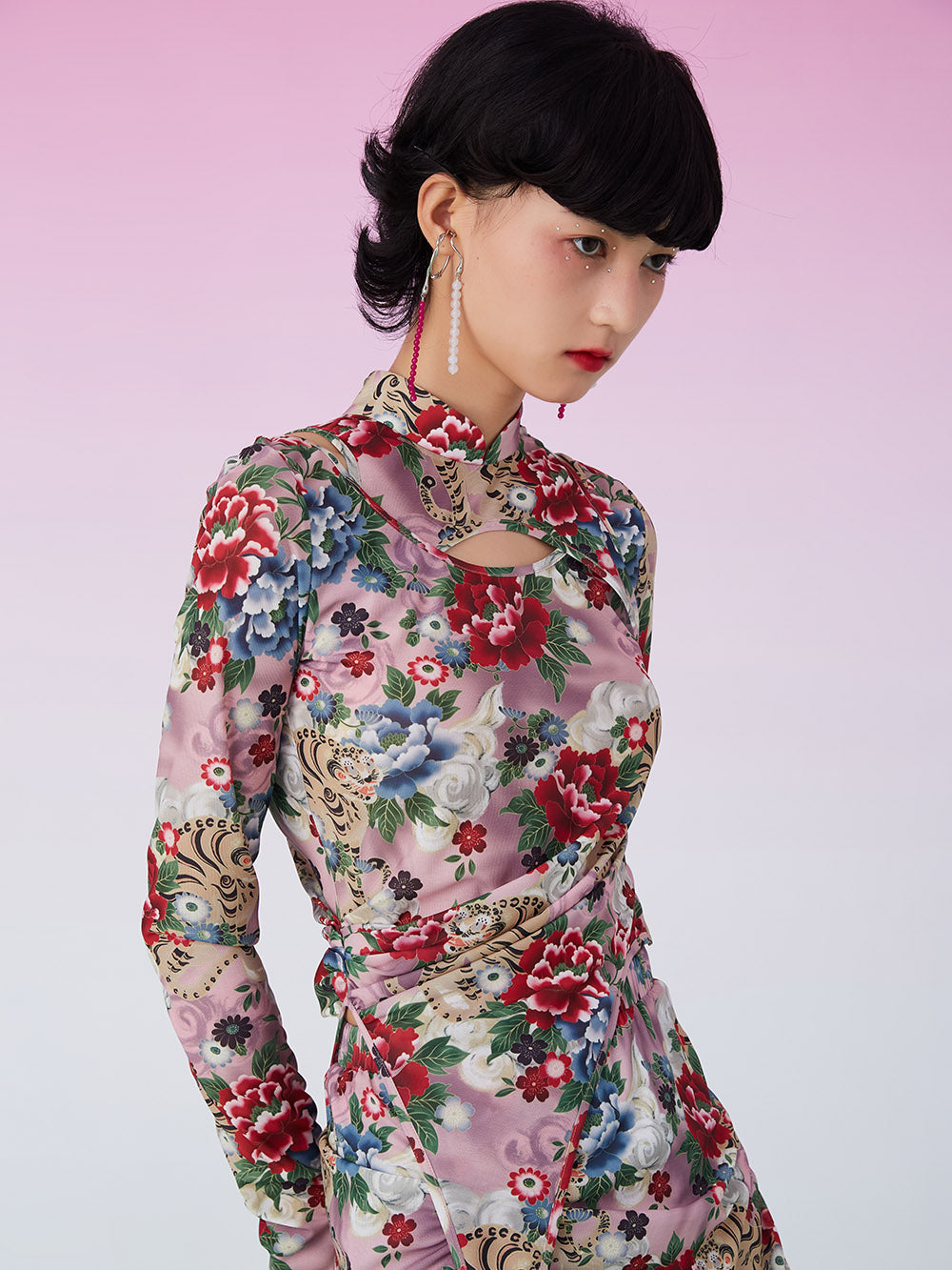 MUKZIN Retro Floral Ruched Bottom Shirt CNY “year of the tiger” Edition