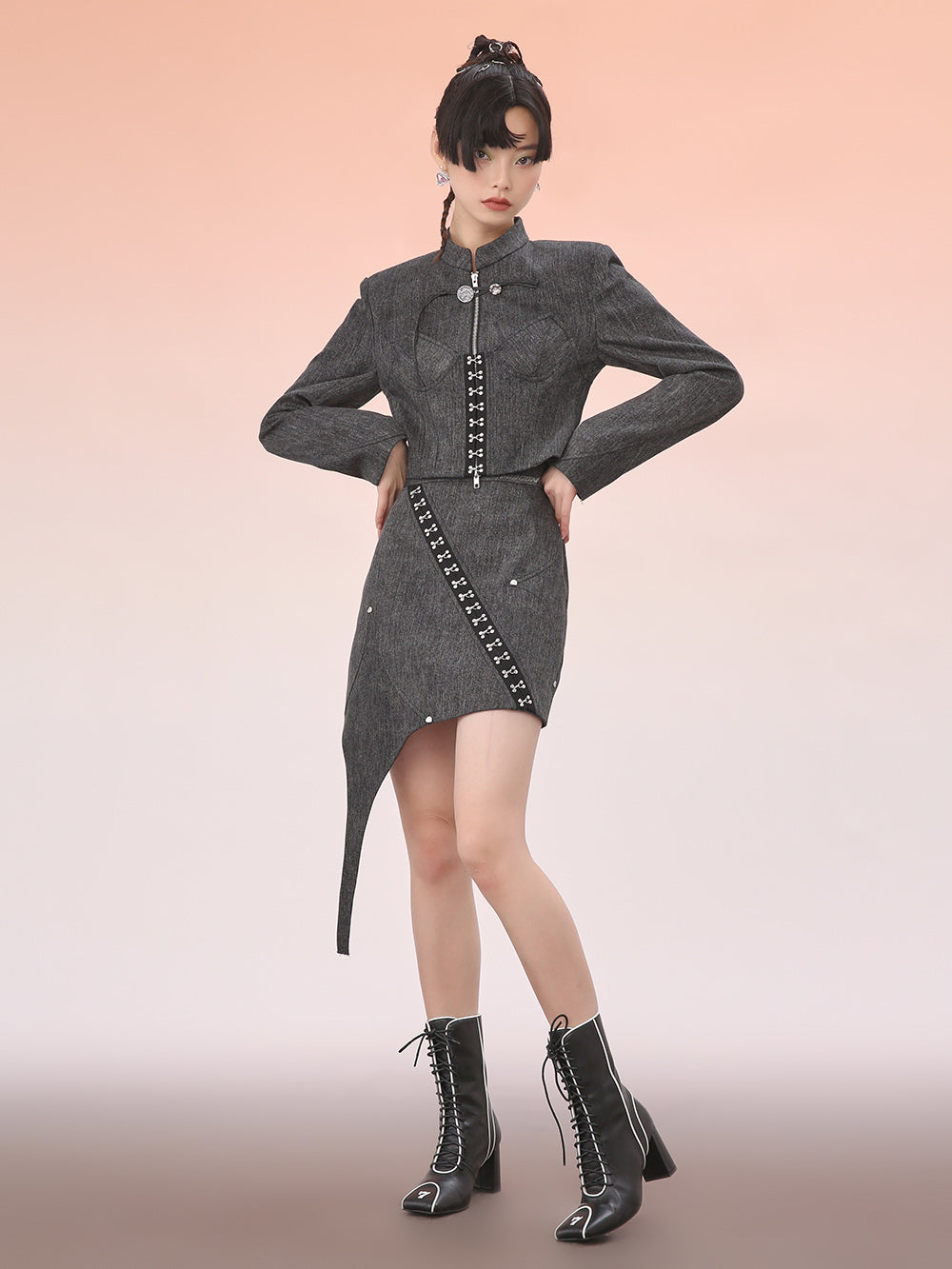 MUKZIN Black Star Shape Design Asymmetric Panel Skirt