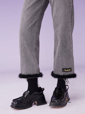 MUKZIN Retro loose straight cropped high-waist denim wide-leg pants