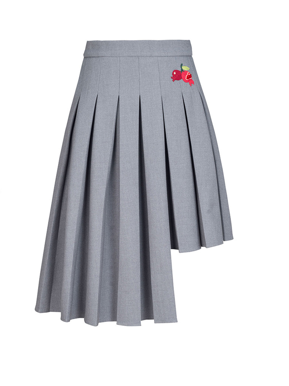 MUKZIN Irregular Embroidery Pleated High Low Gray Skirt