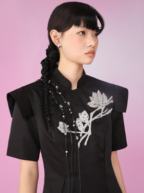 MUKZIN Black Chinese Cheongsam Beading Embroidery