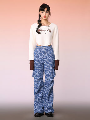 MUKZIN Off-White Brown Mosaic Cropped Sweater