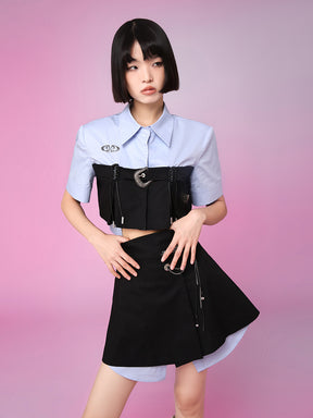 MUKZIN Contrasting Color Fake Two-Piece Temperamental Skirts