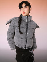 MUKZIN Cropped Gray Washed Denim Down Jacket