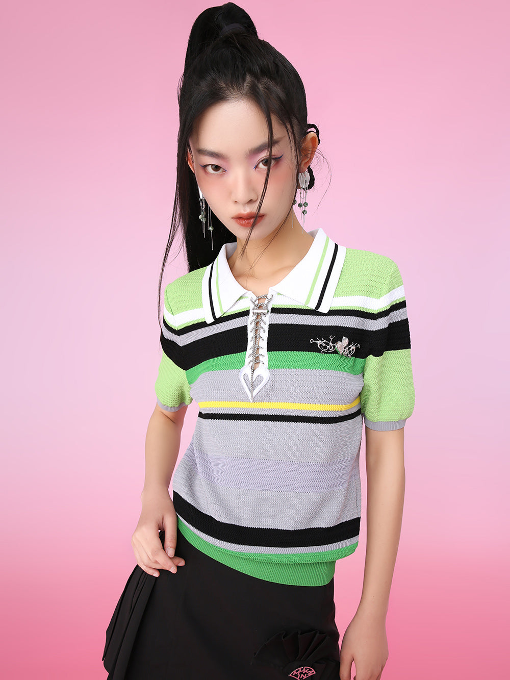 MUKZIN Stripe Fresh Polo Neck Unique Knittled T-shirts Knitwear