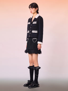 MUKZIN Black Wool Double-fabric Yarn Stitching Fashion Skirt