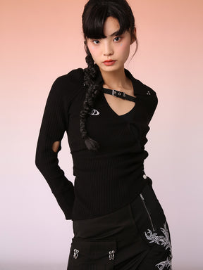 MUKZIN Black Trendy Hollow Knit Sweater