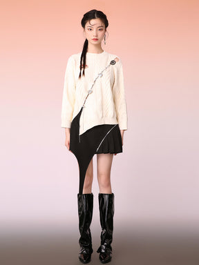 MUKZIN Irregular Slit White Sweater