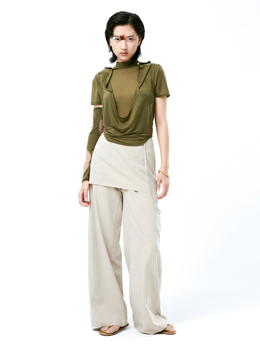 MUKTANK X COOLOTHES Smudged Bird Fake Two-Piece Raw Wide-Leg Culottes