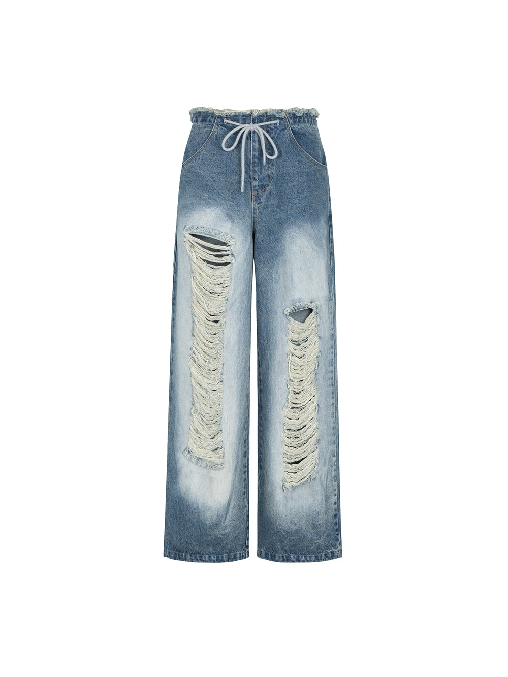 MUKTANK×WESAME Street Style Hollowed Washed Loose Wide-leg Jeans