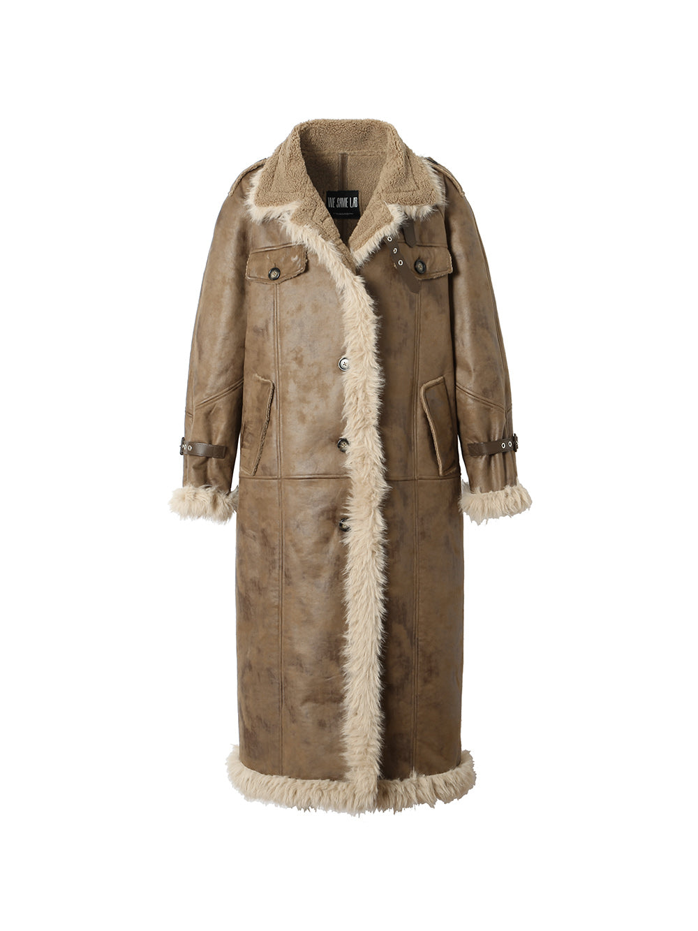 MUKTANK×WESAME Brown Fashion Stand Collar Retro Fur Mid-Length Coat