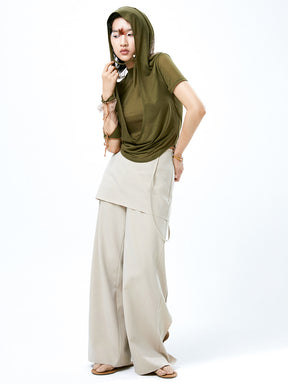 MUKTANK X COOLOTHES Smudged Bird Fake Two-Piece Raw Wide-Leg Culottes