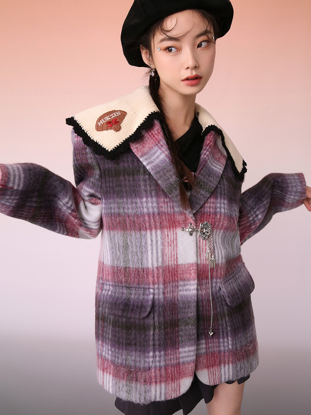 MUKZIN Color Stitching Mid-Length Woolen Coat