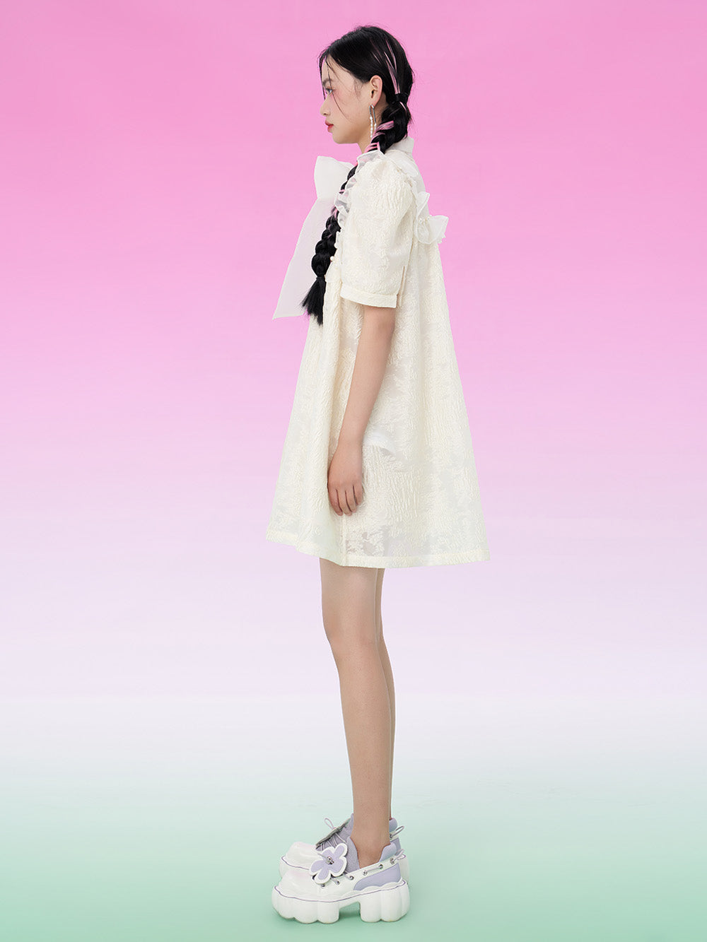MUKZIN White Jacquard Panel A-Shape Doll Dress