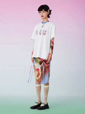 MUKZIN White Casual Versatile Chinese Words Printed T-Shirt