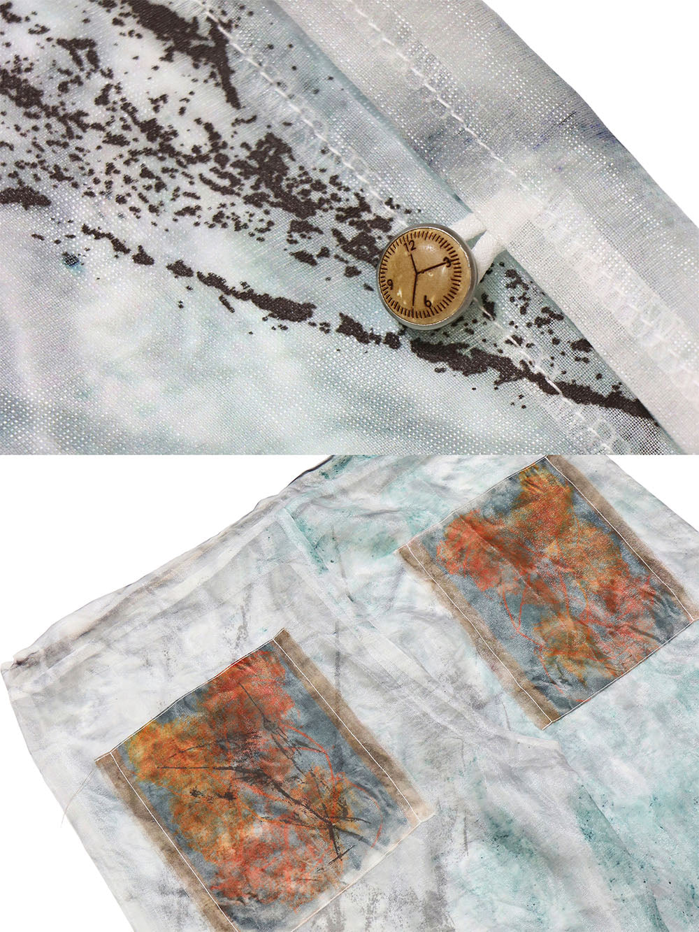 MUKTANK X COOLOTHES Textured-Print Clock-Button Lace-up Chiffon Pants