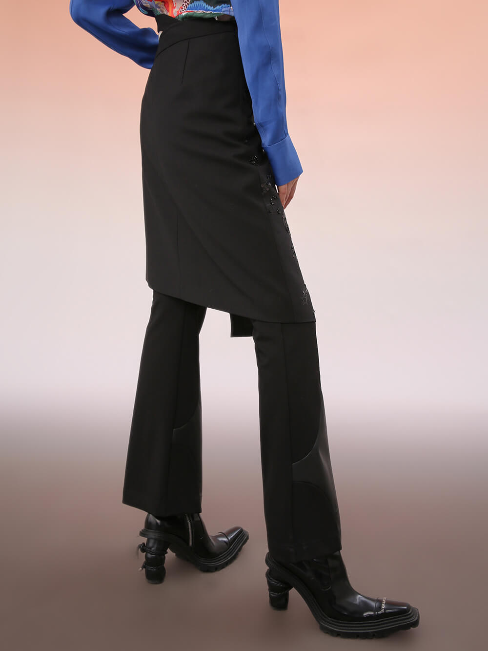 MUKZIN Mid-Length Asymmetric Black Skirt