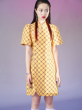 MUKZIN Yellow Plaid Slimming Original Dresses