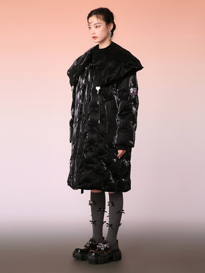 MUKZIN Matt Black Patent Leather Long Down Jacket