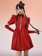 MUKZIN Sleeve Split Red Pleated Midi Dress