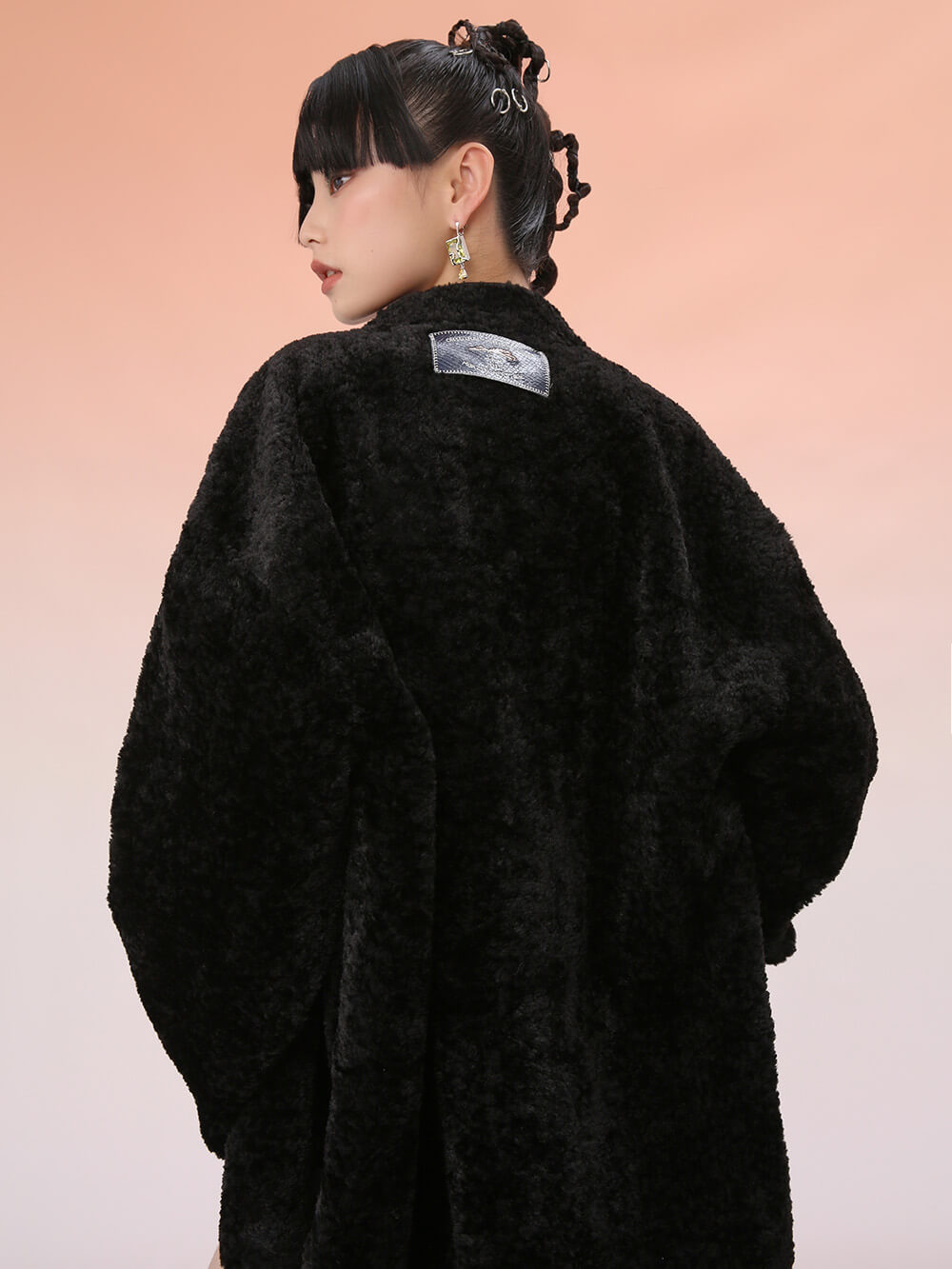 MUKZIN Cropped Black Patchwork Fur Coat