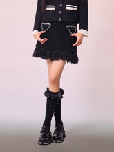 MUKZIN Black Wool Double-fabric Yarn Stitching Fashion Skirt