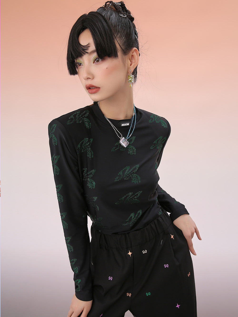 MUKZIN Azure Delicate Pattern Diamond Bottom Shirt