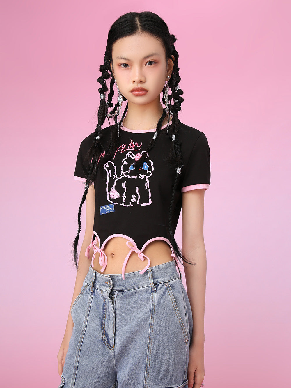 MUKZIN Printed Knot Embroidered Cropped Cute Charming T-Shirts