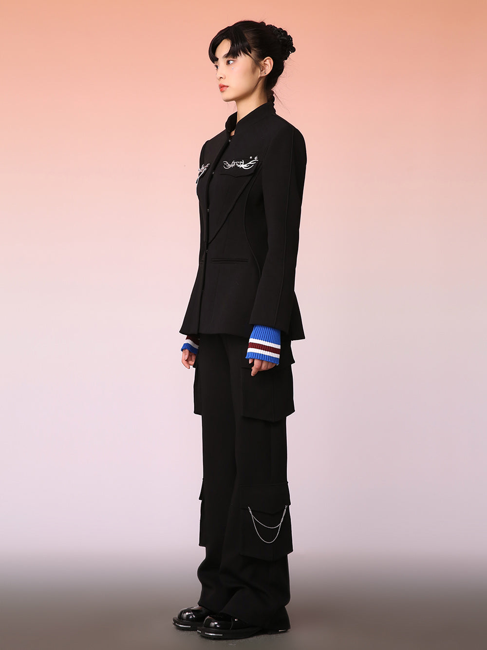 MUKZIN Black Mid-Length Paneled Threaded Cuff Jacket