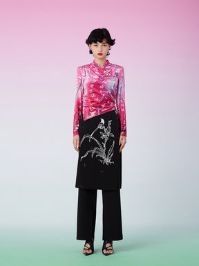 MUKZIN Retro Ruched Print Pink Shirt