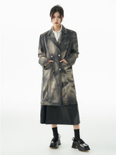 MUKTANK ⅩWESAME Fashion Ink Sense Retro Washed Old Suit Denim Long Coat