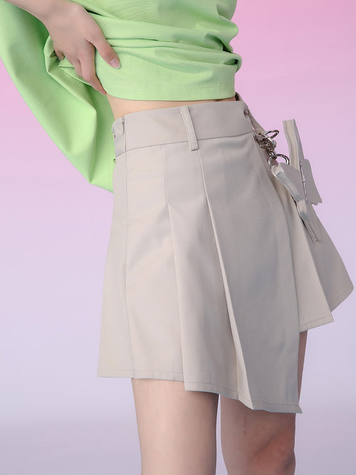 MUKZIN Irregular Khaki Pleated Culottes Skirt