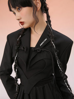 MUKZIN Black Heart Pleated Midi Blazer Dress
