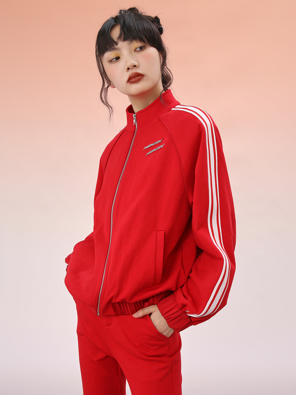 MUKZIN Red Print Loose Fit Sports Jacket