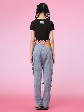 MUKZIN Printed Knot Embroidered Cropped Cute Charming T-Shirts
