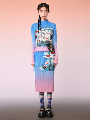 MUKZIN Chinese Style Design Pleated Knit Skirt