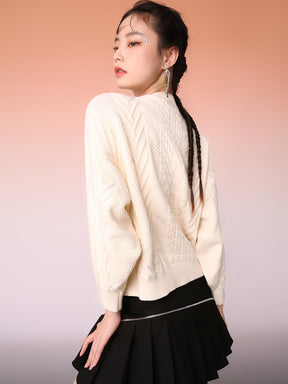 MUKZIN Irregular Slit White Sweater