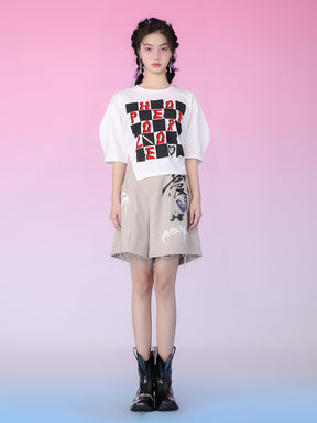 MUKZIN White Waist Design Letter T-Shirt