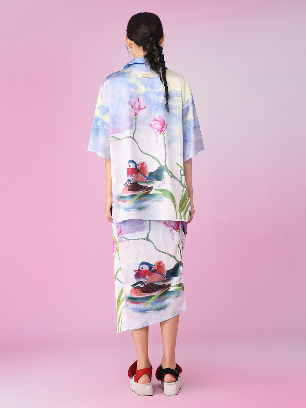 MUKZIN Irregular-fit Skirt With Ink Mandarin Duck Print