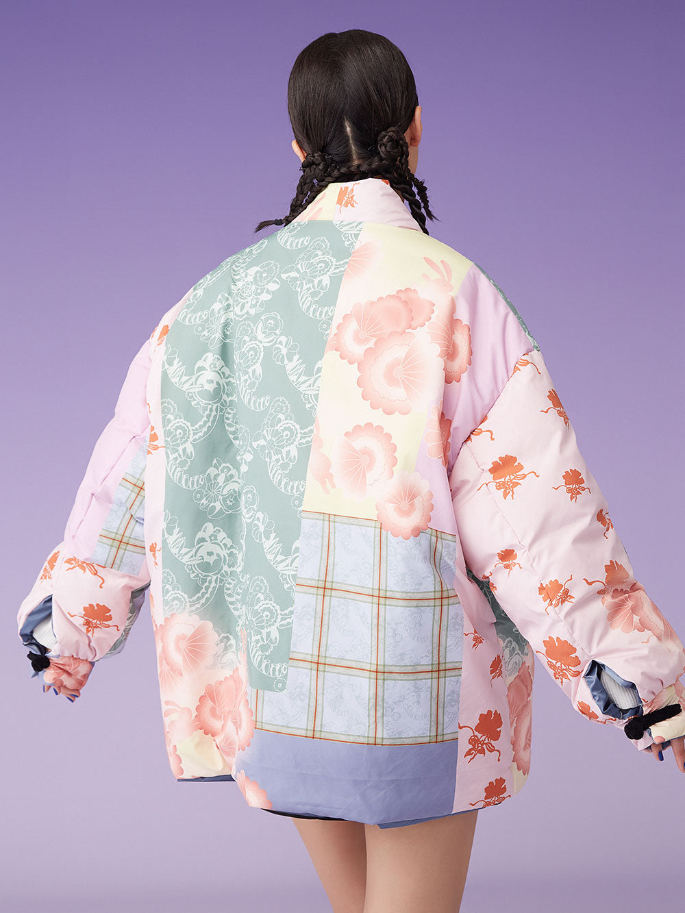 MUKZIN Irregular Floral Reversible Short Down Jacket